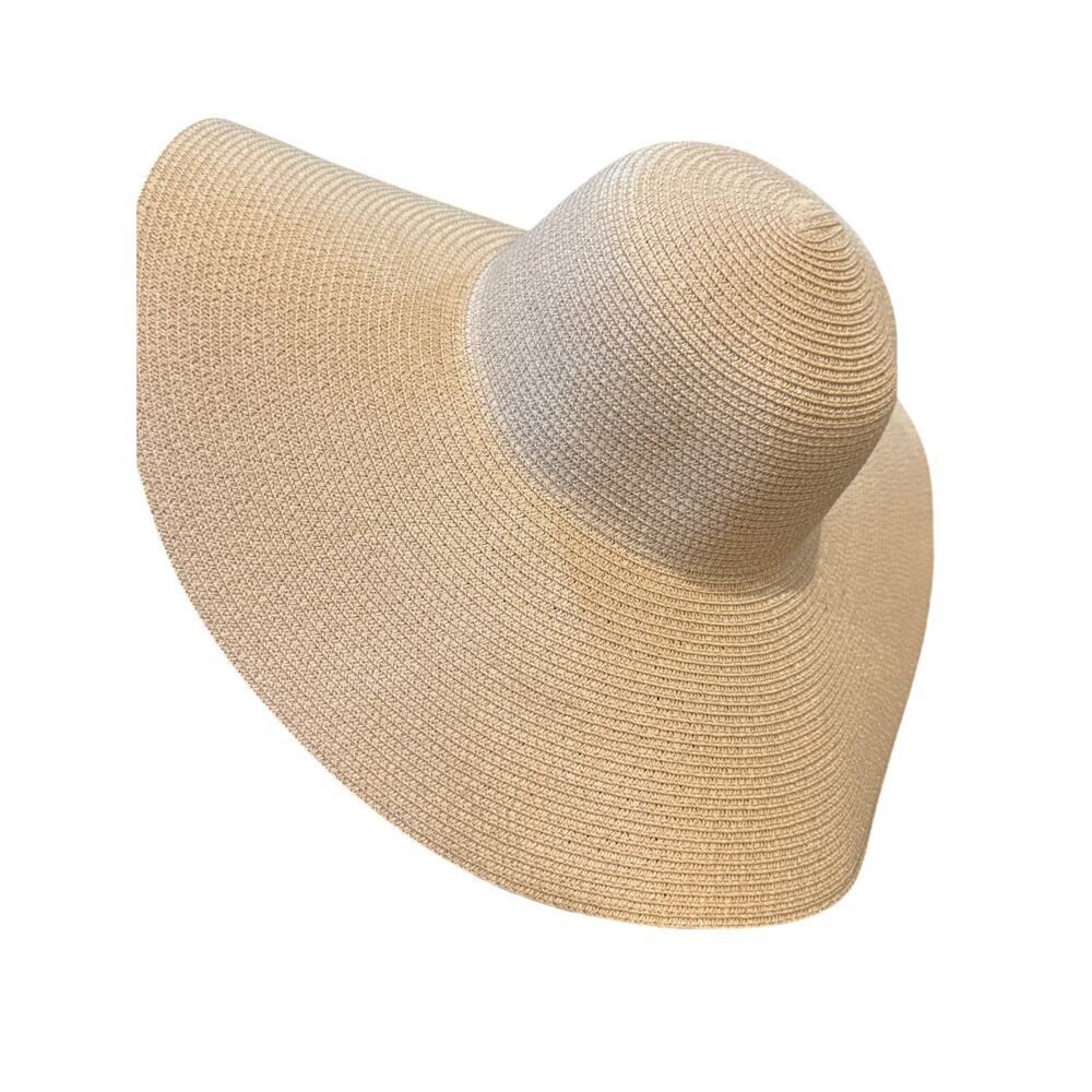 Odiva Wide Brim Floppy Sun Hat One Size Beige Paper Straw Beach Resort Hat - Picture 3 of 8